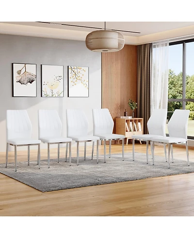 Streamdale Furniture Set of 6 Silver & White Dining Chairs, 37" High, Ergonomic Pu Backrest