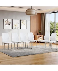 Streamdale Furniture Set of 6 Silver & White Dining Chairs, 37" High, Ergonomic Pu Backrest