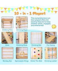 Streamdale Furniture All-in-One 10-in-1 Indoor Climbing Set with Rock Wall, Swings, Rings, Ladders