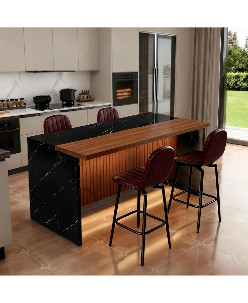 Streamdale Furniture Marble Kitchen Island with Led Lighting & Grille Details