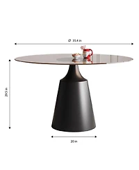 Streamdale Furniture 35" Round Mid-Century Modern Pedestal Dining Table with Black Glass Top