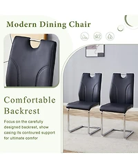 Streamdale Furniture Switchable Mode Stainless Steel Legs Dining Set: White Glass Top & 6 Black Armchairs