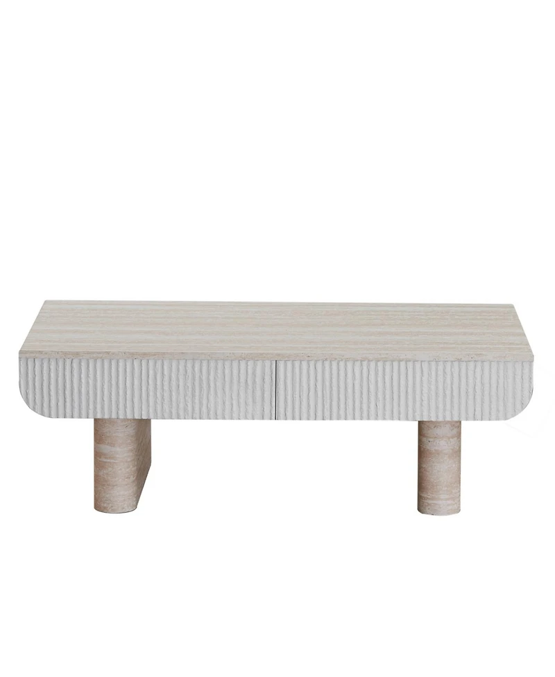 Streamdale Furniture Coffee Table with Faux Marble Tabletop & Fluted Drawer