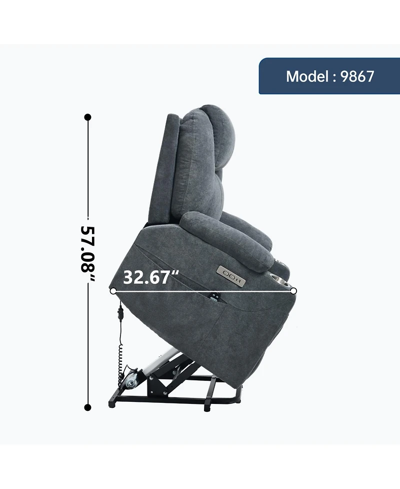 Streamdale Furniture Power Lift Recliner Chair, 350 Lbs Capacity, 8-Point Massage, Heating, Usb/Type-c, Grey