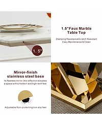 Streamdale Furniture Marble Dining Table for 6, 70" Faux Marble Rectangle Table with Mirrored Stainless Steel Base (Gold, White)