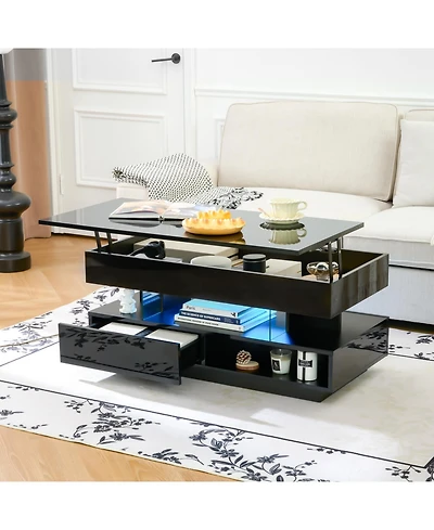 Streamdale Furniture Lift Top Coffee Table with Hidden Storage & Led Lights