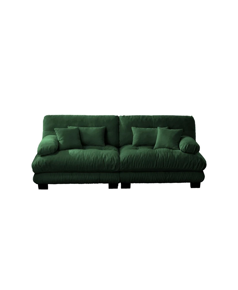 Streamdale Furniture Streamdale Cloud Couch 2 Seater Sofa, Chenille Green with 4 Lumbar/Throw Pillows