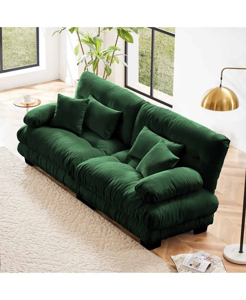 Streamdale Furniture Streamdale Cloud Couch 2 Seater Sofa, Chenille Green with 4 Lumbar/Throw Pillows