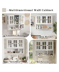 Streamdale Furniture Bathroom Wall Cabinet, 3-Door Wooden Cabinet with Open/Hidden Storage, White