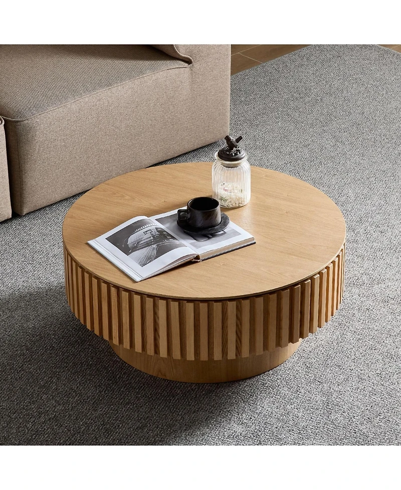 Streamdale Furniture Round Wood Coffee Table with Storage (Ash