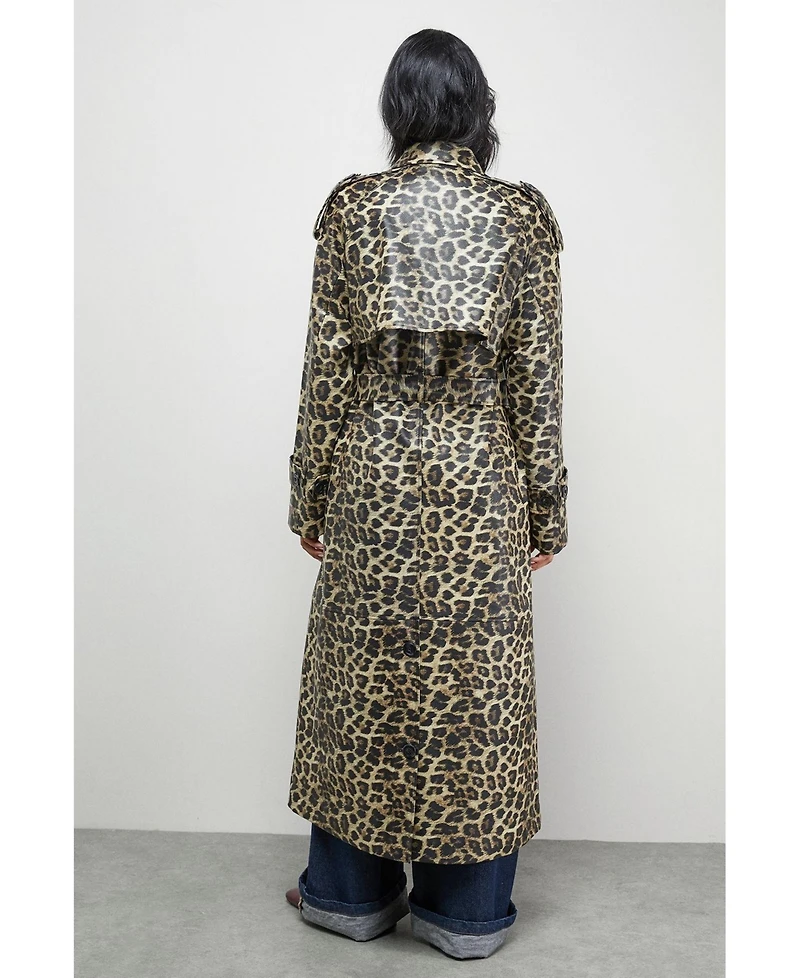 Warehouse Women's Pu Leopard Print Trench Coat