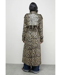 Warehouse Women's Pu Leopard Print Trench Coat