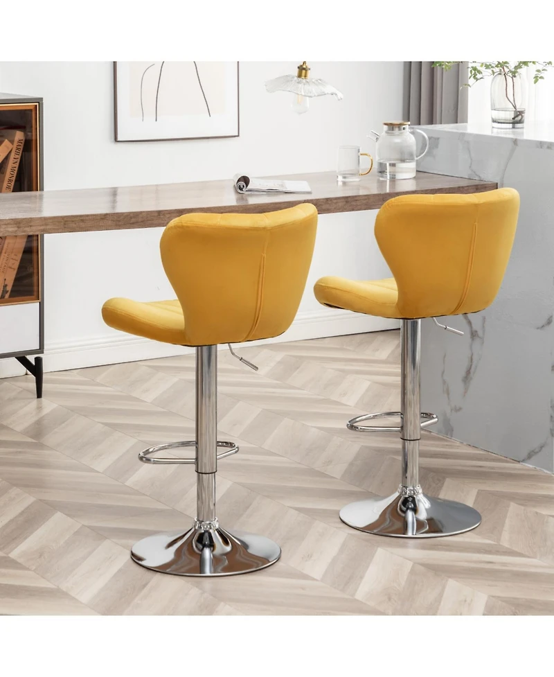 Streamdale Furniture Streamdale Upholstered Adjustable Swivel Barstools in Yellow, Set of 2