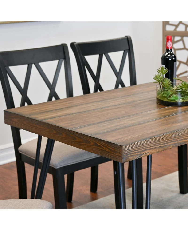 Streamdale Furniture 7-Piece Dining Set, Hairpin Dining Table with 6 Cross-back Chairs, Rich Black