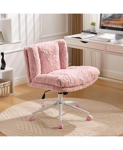 Streamdale Furniture Pink Rabbit Hair Office Chair with Metal Base