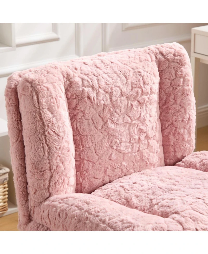 Streamdale Furniture Pink Rabbit Hair Office Chair with Metal Base