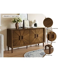 Streamdale Furniture Streamdale Rustic Farmhouse Credenza - Sunburst Doors, Adjustable Shelves (Antique Brown