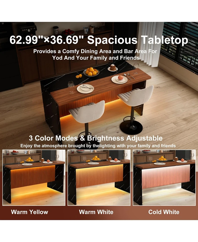 Streamdale Furniture White Marble Look Kitchen Island with Led Lighting