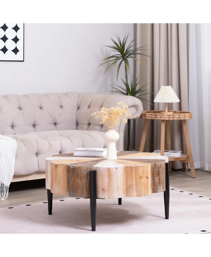 Streamdale Furniture Diameter Rustic Flower-Shaped Wood Coffee Table with Metal Legs