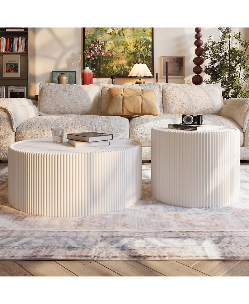 Streamdale Furniture Streamdale Light Slate Leather Cylinder Coffee Table