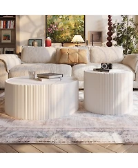 Streamdale Furniture Streamdale Light Slate Leather Cylinder Coffee Table