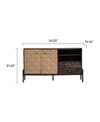 Streamdale Furniture Solid Wood Sideboard with Geometric Pattern, 2 Doors, 2 Drawers