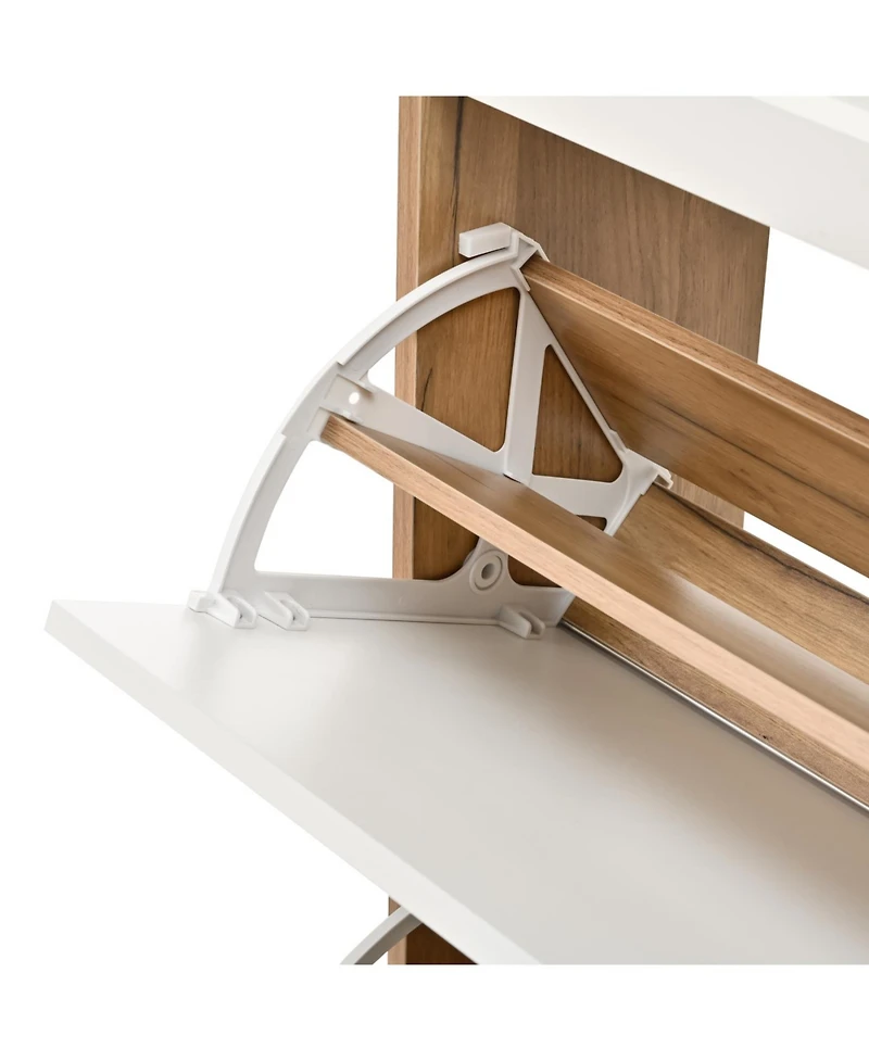 Streamdale Furniture Two Drawers, Three-Fold Doors, Large Storage Shoe Cabinet