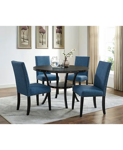 Streamdale Furniture Espresso Wood Dining Set with Blue Fabric Nailhead Chairs