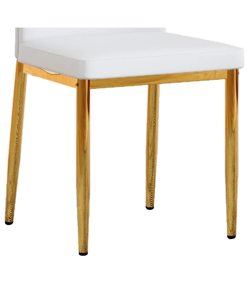 Streamdale Furniture Set of 4 Gold & White Dining Chairs, 37" High, Ergonomic Pu Backrest