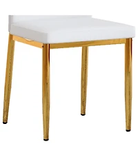Streamdale Furniture Set of 4 Gold & White Dining Chairs, 37" High, Ergonomic Pu Backrest