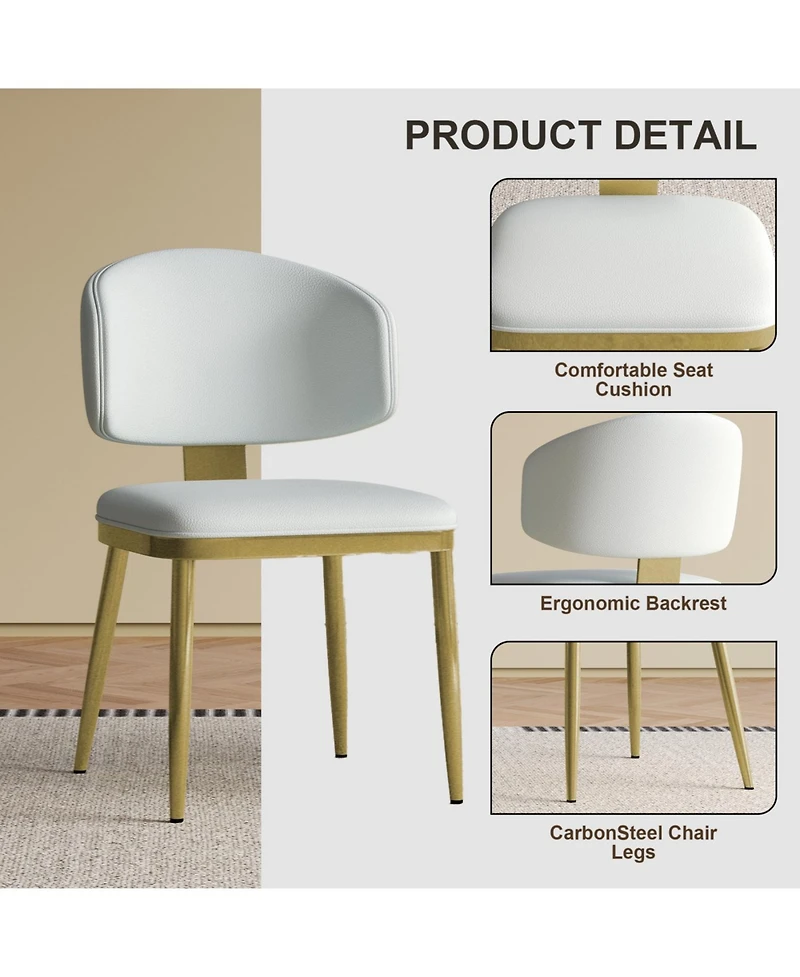 Streamdale Furniture Streamdale Dining Chairs Set of 2, Modern Pu Leather Metal Dining Chairs - White