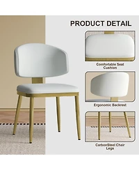 Streamdale Furniture Streamdale Dining Chairs Set of 2, Modern Pu Leather Metal Dining Chairs - White