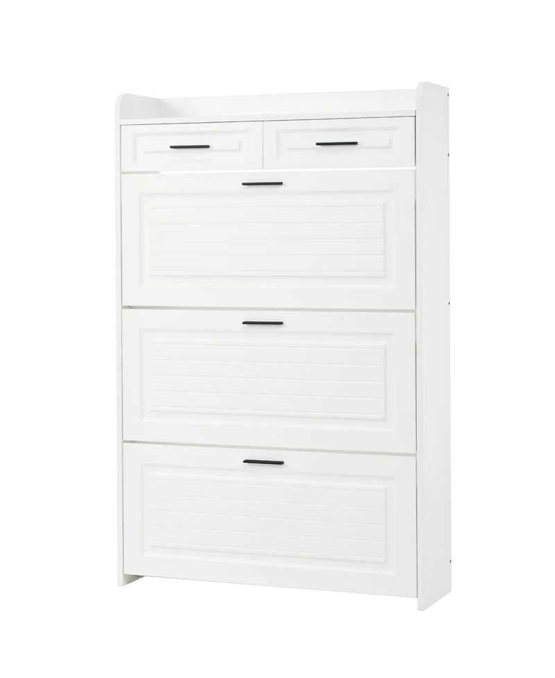 Streamdale Furniture Streamdale Two drawers, three-fold doors, large storage shoe cabinet, white