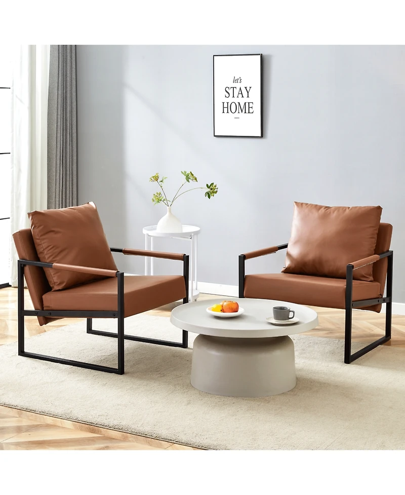 Streamdale Furniture Classic Brown Pu Leather & Metal Sofa