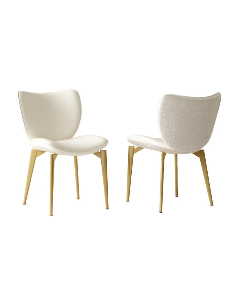 Streamdale Furniture Set of 2 Pu leather dining chairs with gold legs and textured backrest.