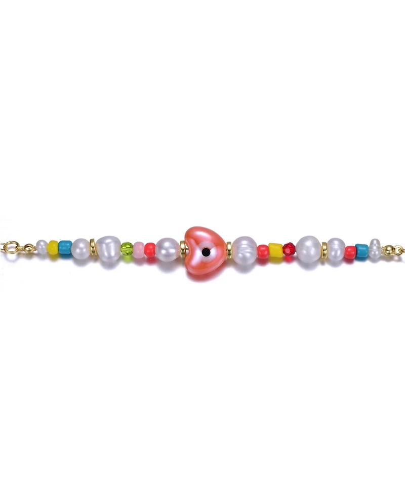 GiGiGirl 14k Yellow Gold Plated Multi-Color Beads Bracelet with Freshwater Pearls for Kids
