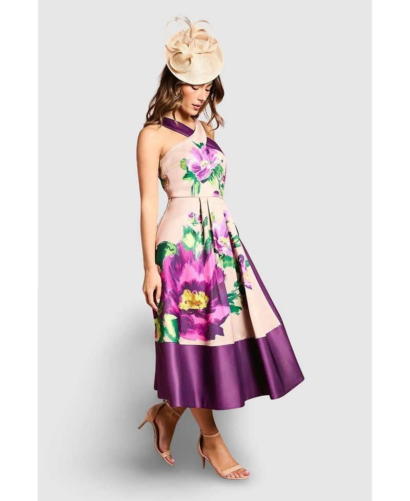 Coast Women's Printed Cross Neck Satin Midi Dress