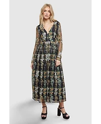 Oasis Women's Open Back Long Sleeve Midi Dress
