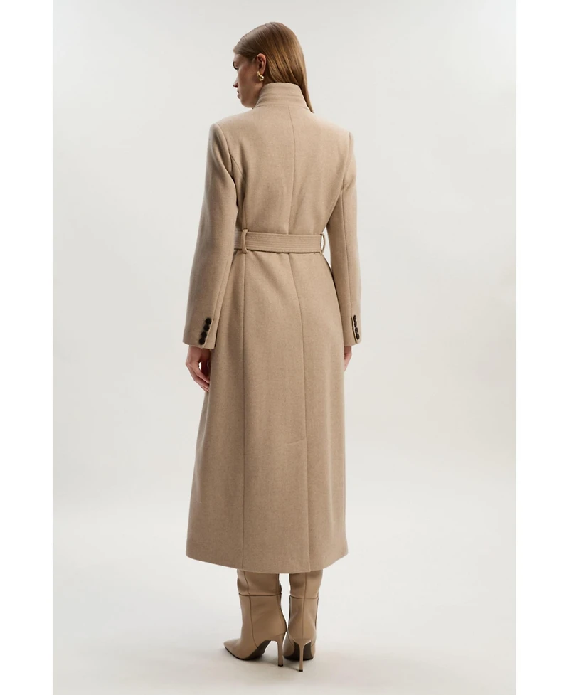 Karen Millen Women's Wool Notch Neck Tailored Maxi Coat