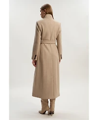 Karen Millen Women's Wool Notch Neck Tailored Maxi Coat