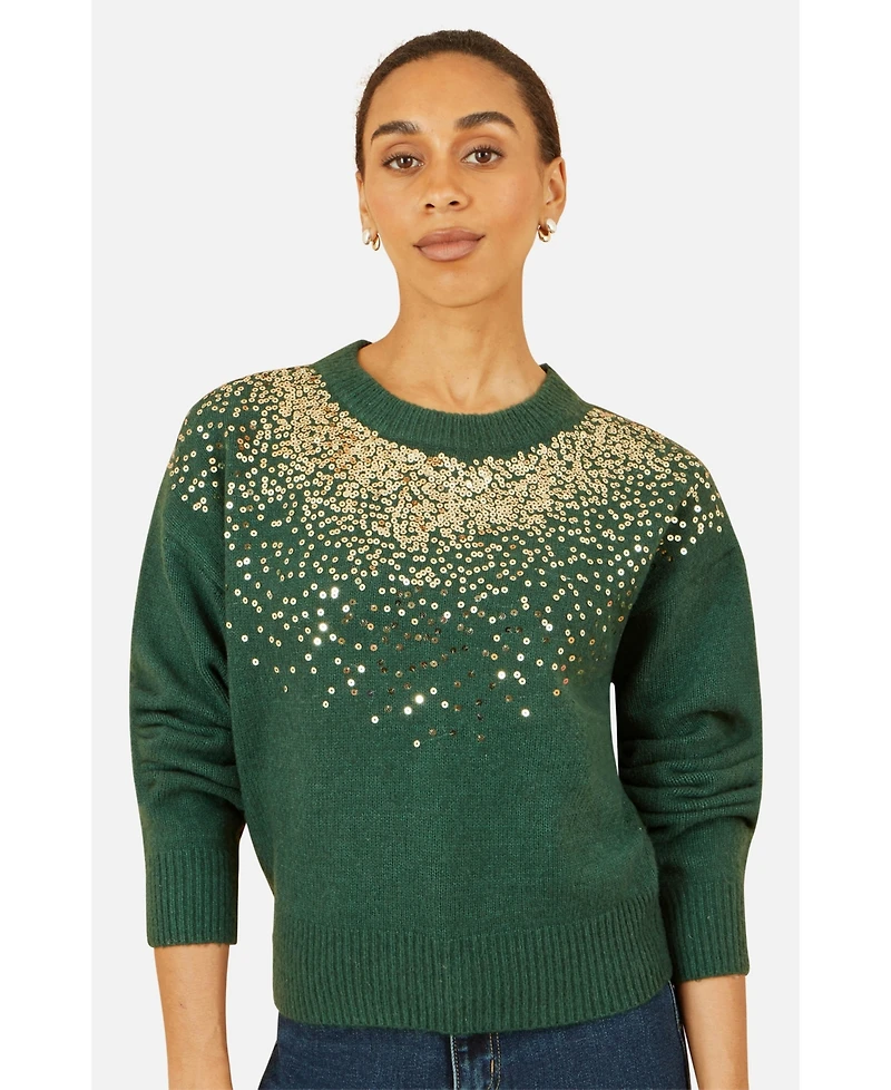 Yumi Women's Relaxed Knitted Sequin Sweater