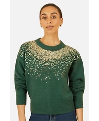 Yumi Women's Relaxed Knitted Sequin Sweater