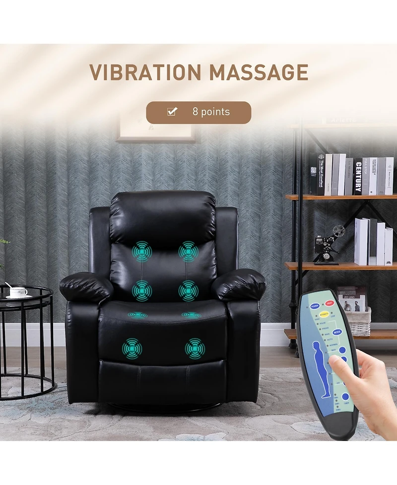 Homcom Massage Recliner Sofa Swivel Rocking Chair with Footrest,