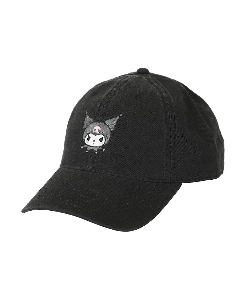 Kuromi Embroidered Character Face Black Unstructured Baseball Cap
