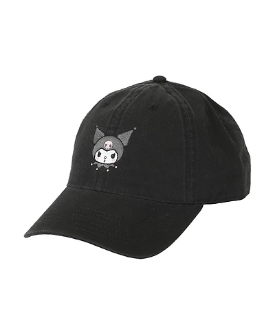 Kuromi Embroidered Character Face Black Unstructured Baseball Cap