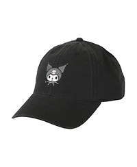 Kuromi Embroidered Character Face Black Unstructured Baseball Cap