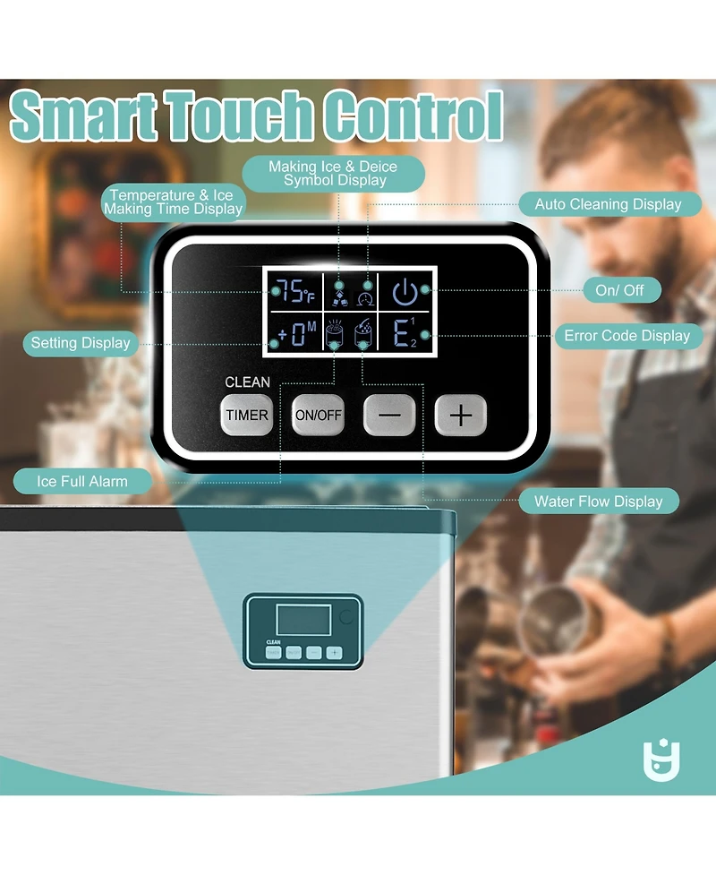 Euhomy 22.2-in 400Lbs/Day Commercial Cubed Ice Maker with Flip-up Door and 250Lbs Ice Storage Capacity