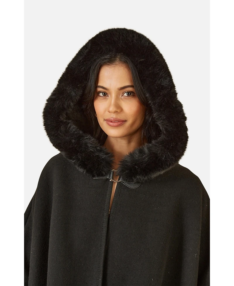 Yumi Women's Hooded Fur Cape Jacket
