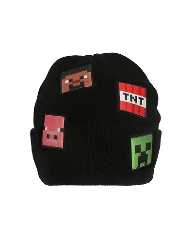 Minecraft Men's Printed Character Patches Black Cuff Beanie
