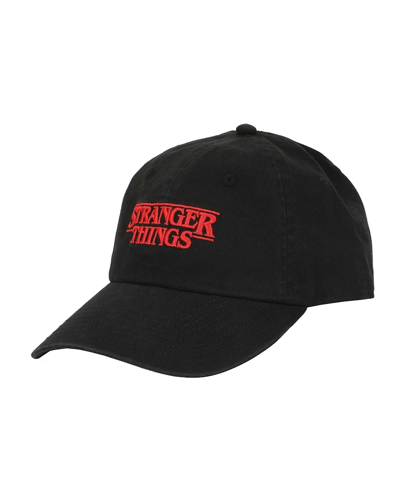 Stranger Things Men's Logo Black Unstructured Baseball Cap.